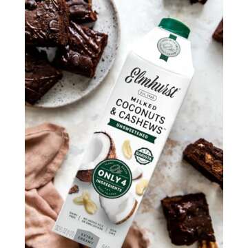 Elmhurst 1925 Unsweetened Coconut Cashew Milk, 32 Ounce (Pack of 6)