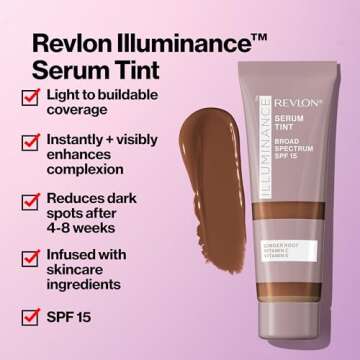 Revlon Illuminance Tinted Serum, Triple Hyaluronic Acid, Evens Out Skin Tone Over Time and Hydrates All Day, SPF 15, 113 Ivory Beige, 0.94 fl oz.