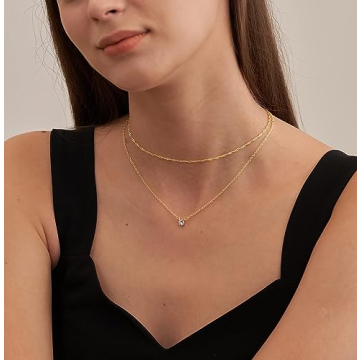 Tewiky Dainty Gold Layered CZ Pendant Necklace