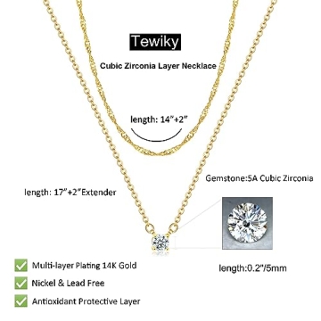 Tewiky Dainty Gold Layered CZ Pendant Necklace