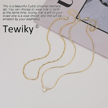 Tewiky Dainty Gold Layered CZ Pendant Necklace