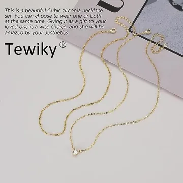 Tewiky Dainty Gold Layered CZ Pendant Necklace