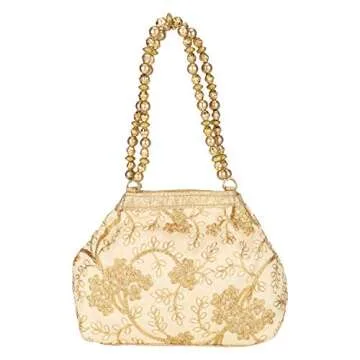 Suman Enterprises Women's Fantastic Silk Indian Ethnic Potli Bag with Handicraft work (Golden Potli)