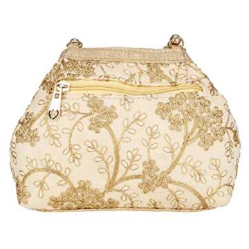 Suman Enterprises Women's Fantastic Silk Indian Ethnic Potli Bag with Handicraft work (Golden Potli)