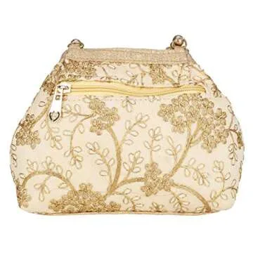 Suman Enterprises Women's Fantastic Silk Indian Ethnic Potli Bag with Handicraft work (Golden Potli)