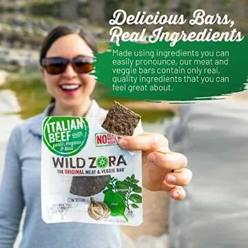 Wild Zora Meat & Veggie Bars, Variety 5-Pack, Natural Pork, Beef, Lamb, & Turkey Jerky Snacks, Healthy Paleo Snacks, AIP Friendly Options, Gluten Free, Soy Free, High Protein, No Added Sweetener