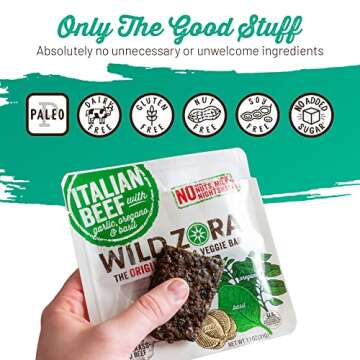 Wild Zora Meat & Veggie Bars, Variety 5-Pack, Natural Pork, Beef, Lamb, & Turkey Jerky Snacks, Healthy Paleo Snacks, AIP Friendly Options, Gluten Free, Soy Free, High Protein, No Added Sweetener