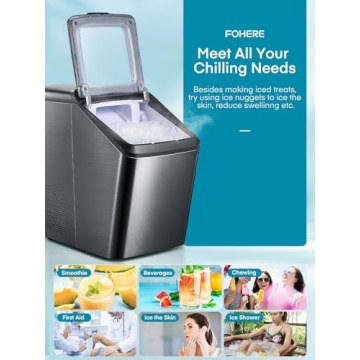 55lbs Countertop Nugget Ice Maker – Pebble Ice Machine, Soft Chewable Pellets in 5 Min, 55Lbs/24H, 3lb. Capacity, Waterline-Compatible, Self-Cleaning, Stainless-Steel + Scoop (Black)