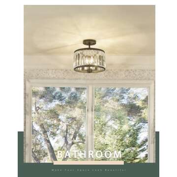 METWET Semi Flush Mount Ceiling Light Fixture, 11" Crystal Light Fixture, 3-Light Modern Lamps with Matte Black Finish for Bathroom, Dinning Room, Hallway, Bedroom, SM821-MB