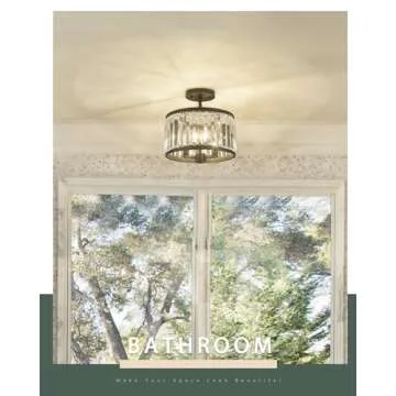 METWET Semi Flush Mount Ceiling Light Fixture, 11" Crystal Light Fixture, 3-Light Modern Lamps with Matte Black Finish for Bathroom, Dinning Room, Hallway, Bedroom, SM821-MB