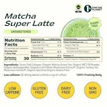 JIBBY Mushroom Matcha Super Latte - Ceremonial Grade Green Tea Organic Matcha Powder, Collagen, MCT Oil, Superfood Mushrooms, Matcha Latte Collagen Powder, Matcha Powder (Unsweetened, 10 Servings)
