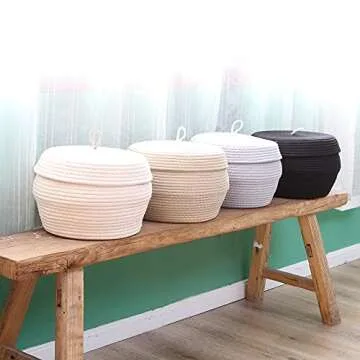 Round Cotton Rope Storage Basket with Lid - 13x9 Inches