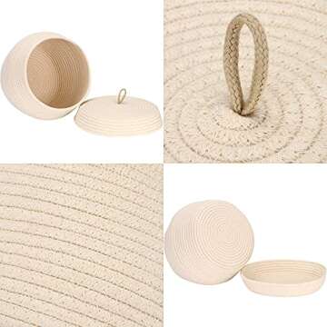 Round Cotton Rope Storage Basket with Lid - 13x9 Inches