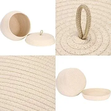 Round Cotton Rope Storage Basket with Lid - 13x9 Inches