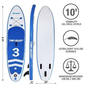 Inflatable Stand Up Paddle Board SUP Comes with High Pressure Pump with Gauge/Adjustable Paddle/Big Durable Backpack, 10"x30"x6" Wakeboards Surfboard Longboards Longboards (Dark Blue, 10'x30 x6)
