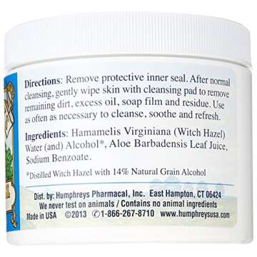 Humphrey's Witch Hazel Cleansing Pads, 60 Pads