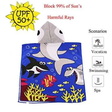 HETH Kids Hooded Beach and Bath Towel Swimsuit Coverup Swimming Poncho Towel Multi-use for Bath/Shower/Pool