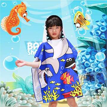 HETH Kids Hooded Beach and Bath Towel Swimsuit Coverup Swimming Poncho Towel Multi-use for Bath/Shower/Pool