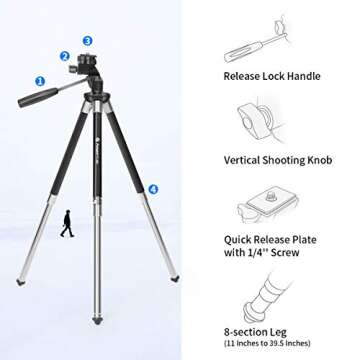 Fotopro Phone Tripod 40 inch Extendable Lightweight Camera Tripod Stand with Phone Mount Holder Wire...