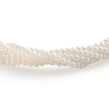 Gem Stone King 18K Yellow Gold Plated 6 Row Twisted Dangling Imitation Pearl Bracelet For Women (7 Inch + 2 Inch Extender)