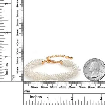 Gem Stone King 18K Yellow Gold Plated 6 Row Twisted Dangling Imitation Pearl Bracelet For Women (7 Inch + 2 Inch Extender)