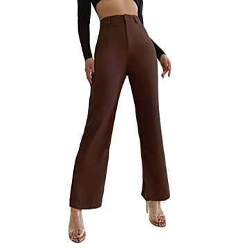 Elegant SweatyRocks Brown High Waist Solid Long Pants for Women