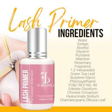 Forabeli Lash Primer for Eyelash Extensions 15ml - Enhances Adhesion, Removes Oils and Proteins for Longer Lasting Results