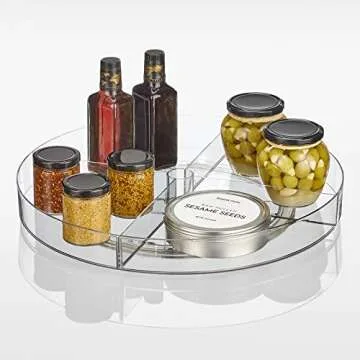 Nate Home by Nate Berkus 18-Inch Divided Turntable Organizer | Large Plastic Lazy Susan, with 4 Compartments for Kitchen Cabinet or Pantry from mDesign - Clear