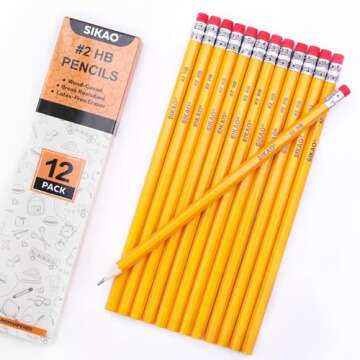 Sikao Pencils, Pencils #2, 12Pack Number 2 Pencils Bulk, Wood Pencils for Kids Sketching Drawing, Ye...