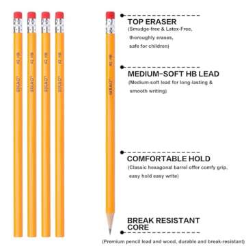 Sikao Pencils, Pencils #2, 12Pack Number 2 Pencils Bulk, Wood Pencils for Kids Sketching Drawing, Yellow HB No #2 Pencils with Erasers, Classroom Must Haves Essentials for Teachers, School Supplies