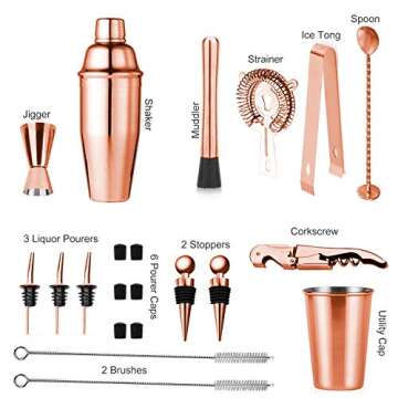 Soing Rose Copper 24-Piece Cocktail Shaker Set,Perfect Home Bartending Kit for Drink Mixing,Stainles...