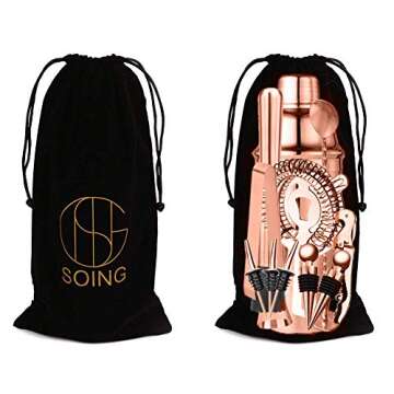 Soing Rose Copper 24-Piece Cocktail Shaker Set,Perfect Home Bartending Kit for Drink Mixing,Stainless Steel Bar Tools with Stand,Velvet Carry Bag & Recipes Included