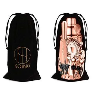 Soing Rose Copper 24-Piece Cocktail Shaker Set,Perfect Home Bartending Kit for Drink Mixing,Stainless Steel Bar Tools with Stand,Velvet Carry Bag & Recipes Included