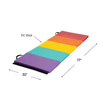 HearthSong 5-Panel Colorful Rainbow Folding Kids' Gymnastics Tumbling Mat for Active Play, with Carrying Handles, 77 Inches Long x 30 Inches Wide