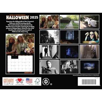 Halloween Calendar 2025 Horror Movie by John Carpenters Monthly Wall Calender 12 Month | American Ma...