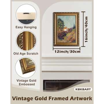 KBKBART Gold Framed Canvas Wall Art for Living Room, Vintage Landscape Oil Painting Farmhouse Decor,...
