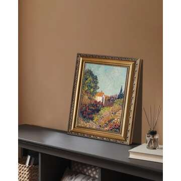 KBKBART Gold Framed Canvas Wall Art for Living Room, Vintage Landscape Oil Painting Farmhouse Decor, Retro Nature Canvas Art Prints for Wall Decor, Rustic Landscape Wall Decor for Bathroom, Bedroom Living Room, Vintage Art Wall Decor (12"x16")