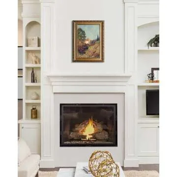 KBKBART Gold Framed Canvas Wall Art for Living Room, Vintage Landscape Oil Painting Farmhouse Decor, Retro Nature Canvas Art Prints for Wall Decor, Rustic Landscape Wall Decor for Bathroom, Bedroom Living Room, Vintage Art Wall Decor (12"x16")