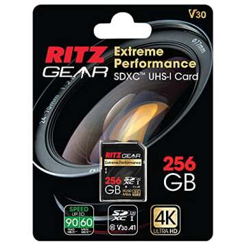 Ritz Gear 256GB High-Speed SDXC UHS-I SD Card, C10, U3, V30, Full-HD & 4K Memory Card