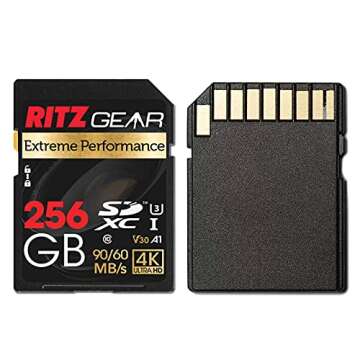 Ritz Gear 256GB High-Speed SDXC UHS-I SD Card, C10, U3, V30, Full-HD & 4K Memory Card