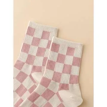 OYOANGLE Women's Cute Plaid Print Knit Ankle Crew Socks