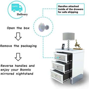 mecor Mirrored Nightstand, Set of 2 Side Tables, Living Room Table Sets, End Tables 3 Drawers Mirror Accent Side Tables Silver Finished Nightstands for Bedroom, Living Room, Crystal Silver