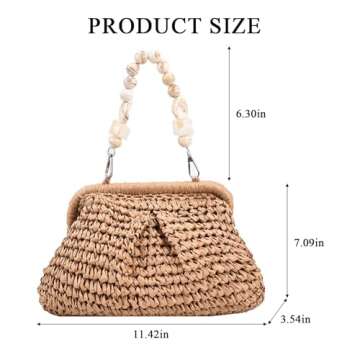 Extolove Straw Clutch Purses for Women, Summer Woven Dumpling Bag Straw Beach Clutch Handbags (Khaki)