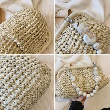 Extolove Straw Clutch Purses for Women, Summer Woven Dumpling Bag Straw Beach Clutch Handbags (Khaki)