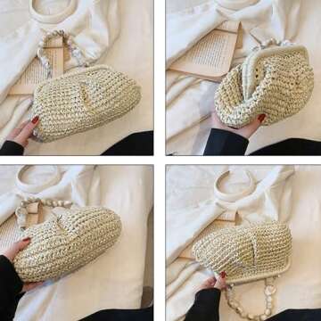 Extolove Straw Clutch Purses for Women, Summer Woven Dumpling Bag Straw Beach Clutch Handbags (Khaki)