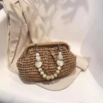 Extolove Straw Clutch Purses for Women, Summer Woven Dumpling Bag Straw Beach Clutch Handbags (Khaki)