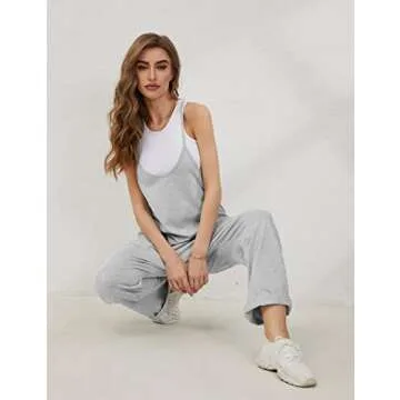 Lentta Women's Comfy V Neck Harem Jumpsuit with Pockets