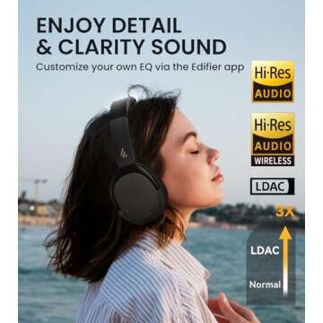 Edifier WH950NB Active Noise Cancelling Headphones, Bluetooth 5.3 Wireless LDAC Hi-Res Audio, 55 Hou...