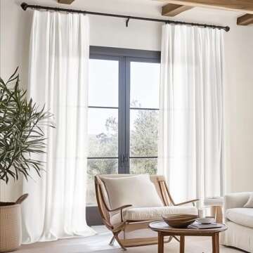 jinchan Linen Blend White Curtains 120 Inch Extra Long for Living Room Farmhouse Rod Pocket Back Tab Light Filtering Window Drapes for Bedroom Patio Door Curtains Off White 2 Panels