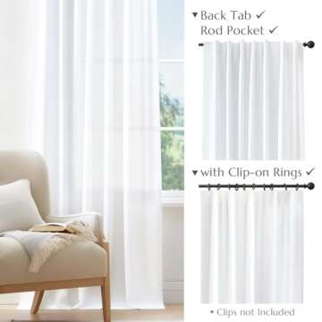 jinchan Linen Blend White Curtains 120 Inch Extra Long for Living Room Farmhouse Rod Pocket Back Tab Light Filtering Window Drapes for Bedroom Patio Door Curtains Off White 2 Panels